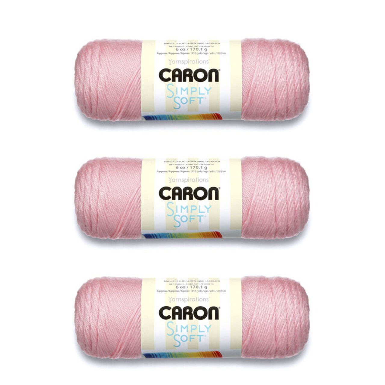 Caron Simply Soft Soft Pink Yarn - 3 Pack of 170g/6oz - Acrylic - 4 Medium (Worsted) - 315 Yards - Knitting/Crochet